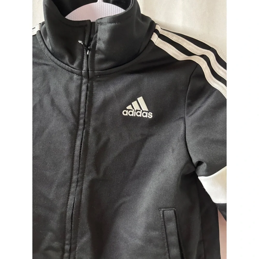Kids Black Adidas‎ Track Jacket Full Zip White Stripe Logo 24 Months